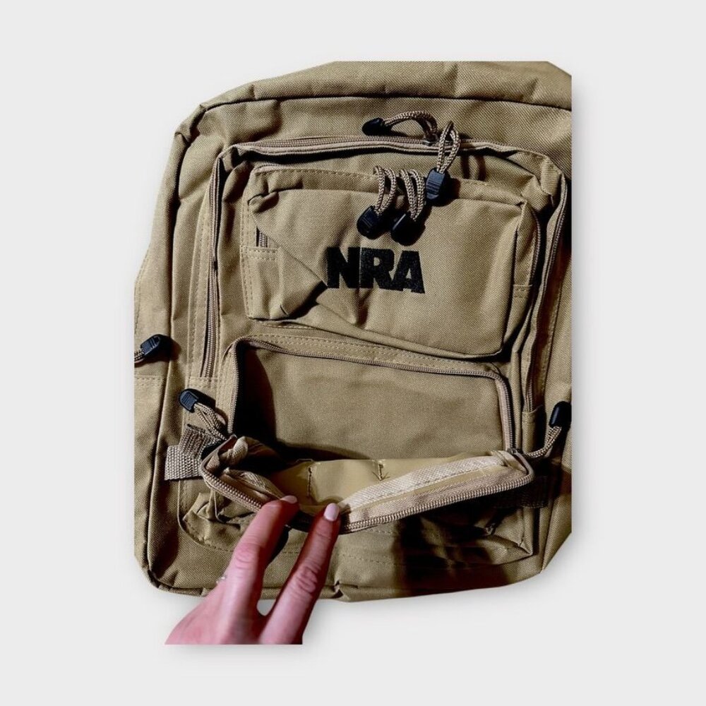 NRA Tan Tactical Backpack Multi-Pocket Adjustable Straps Mesh Back Lightweight - Picture 10 of 15